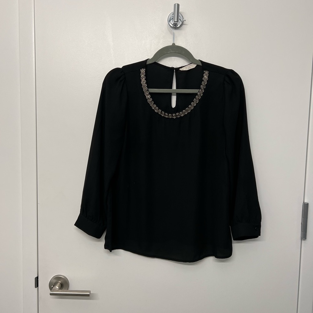 Black Top with Beaded Neckline